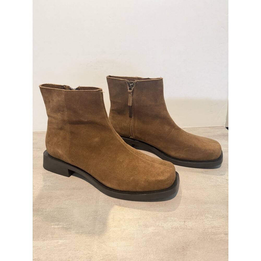 Zara NWT Brown Suede Leather Ankle Boots Square Toe Side Zip Men Sz US 12 EUR 45 - Picture 3 of 14